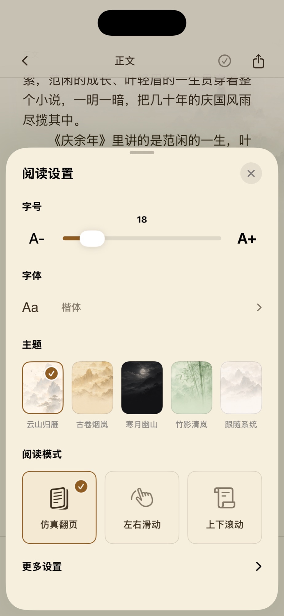 云书阁阅读设置面板
